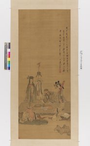 Imortais que celebram um aniversário (tinta e cor sobre seda) de Chen Hongshou