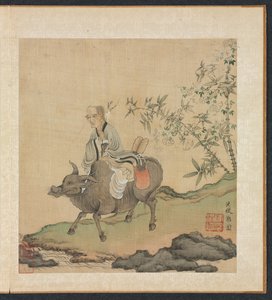 Pinturas após antigos mestres: Laozi montando um boi