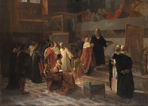 Ludovico il Moro visitando Leonardo da Vinci no Refeitório do Convento de Santa Maria delle Grazie de Cherubino Cornienti