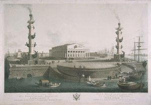 Vista para o espeto da ilha Vasilyevsky, década de 1810 de Chessky