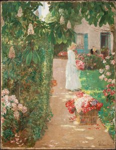 Recolha de flores num jardim francês (óleo sobre tela)