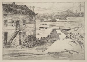 Maré baixa, ponte de Cos Cob de Childe Hassam
