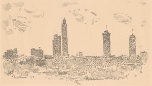 Horizonte de Nova York, edifícios escuros de Childe Hassam