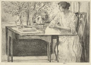 A Mesa Colonial (Holley House, Cos Cob) (recto); Paisagem com Celeiro (verso) de Childe Hassam
