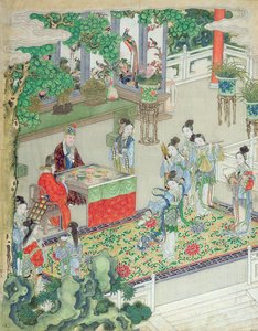 Um mandarim chinês sendo entretido (cor na seda) de Chinese School