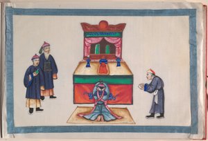 Álbum, finais do século XIX (álbum de doze folhas; tinta e cor sobre papel vegetal, encadernado em damasco vermelho) de Chinese School