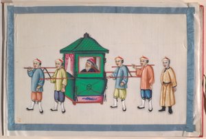 Álbum, finais do século XIX (álbum de doze folhas; tinta e cor sobre papel vegetal, encadernado em damasco vermelho) de Chinese School