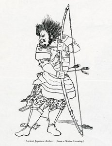Um antigo arqueiro japonês, ilustração de "A viagem de Marco Polo" por Marco Polo e Rustichello da Pisa, traduzido por Henry Yule, publicado pela primeira vez em 1871 de Chinese School