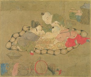 Crianças brincando, dinastia Ming, 1500 (wc em seda) de Chinese School