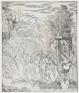 Cristo no Poço, placa de Giulio Alenis Tianzhu jiangsheng zhuxiang jingjie (Uma História Ilustrada do Senhor do Céu que se tornou Encarnado na Carne), Igreja Jinjiang, Província de Fujian, Chi de Chinese School