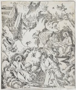 Cristo no Deserto, placa de Giulio Alenis Tianzhu jiangsheng zhuxiang jingjie (Uma História Ilustrada do Senhor do Céu que se tornou Encarnado na Carne), Igreja Jinjiang, Província de Fujian de Chinese School