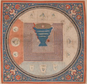 Mandala cosmológica com o Monte Meru de Chinese School