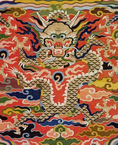 Detalhe de tecido representando um Kossu de cinco dragões, período Wanli, 1573-1619 (seda) (ver 206710) de Chinese School