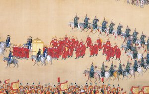 Revisão do imperador Qianlong sobre o grande desfile de tropas, corridas de mãos de Chinese School