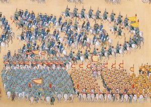 Revisão do imperador Qianlong sobre o grande desfile de tropas, corridas de mãos de Chinese School