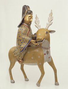 Figura de um imortal montando um cervo (cloisonne esmaltado) de Chinese School