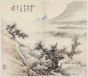 Paisagem (tinta e cores no papel) de Chinese School
