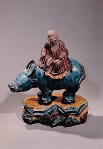 Lao-Tzu (c.604-531 aC) em seu búfalo, dinastia Qing (cerâmica)