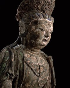 Grande bodhisattva sentado em meditação, dinastia Jin (1115-1234) (madeira e pigmento) (detalhe) (ver 206544) de Chinese School