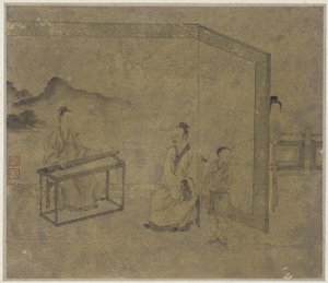 Ouvindo a cítara, dinastia Ming ou Qing