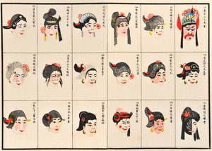 Make up designs para Chinese Opera Characters (woodblock colorido sobre papel)