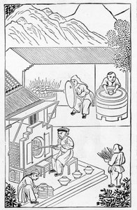 Abertura e fechamento de fornos, a partir de uma série de ilustrações sobre a fabricação da china (ver 384116 e 384117 para toda a série) de Chinese School