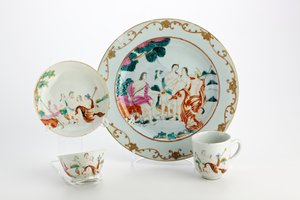 Prato, bule de chá, xícara de café e pires decorado com representações do Julgamento de Paris (porcelana)