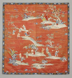 Capa de cama de cetim vermelha, século 19 de Chinese School