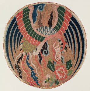 Roundel com feng-huang e peônia (tapeçaria, seda e ouro enrolado) de Chinese School