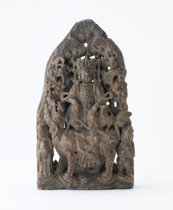 Pequena pedra-sabão, com relevo perfurado de Manjusri em Leão, Período de Divisão, 543 dC de Chinese School