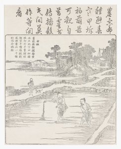 Semeando o arroz em uma cama de sementes., Século 18 de Chinese School