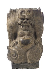 Guardião-demônio de cócoras, província de Hebei, Período de divisão, 550-577 (calcário escuro) de Chinese School