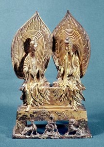 Os Budas Prabhutaratna e Sakyamuni, da Província de Hebei, Dinastia Wei do Norte, 518 DC (bronze dourado)