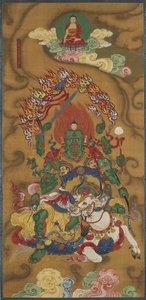 O Guardião Budista Mahabala, de um Conjunto Ritual de Água e Terra Budista (tinta, cores e ouro em seda) de Chinese School
