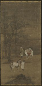 Paisagem do inverno com cavalos e noivos, dinastia Ming ou Qing