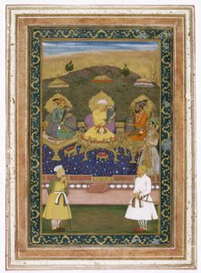 Os imperadores Akbar, Jahangir e Shah Jahan, com seus ministros e o príncipe Dara Shikoh, c.1630-40 de Chitarman