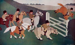 The gate crashers, jóqueis a cavalo, caricatura de Chloe Preston (1887-1969) de The Tatler, n.º 1435, 26 de dezembro de Chloe Preston