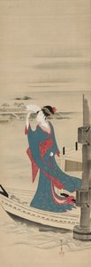 Beleza em um barco no rio Sumida, entre o final do século XVIII e o início do século XIX.