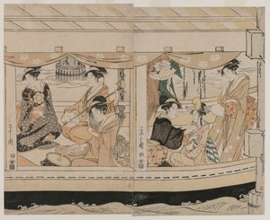 Passeios de barco no rio Sumida, em meados da década de 1790. de Chobunsai Eishi