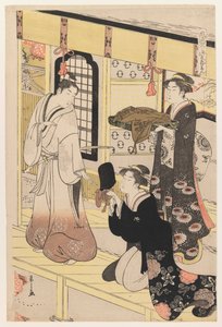 Hana no En, de Oito Vistas do Genji Disfarçado, c.1790 (impressão em xilogravura a cores) de Chobunsai Eishi