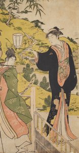 Junger Mann, der Flöte spielt, und Frau mit Laterne de Chobunsai Eishi