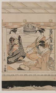 Festa no barco de recreio Kawaichimaru de Chobunsai Eishi