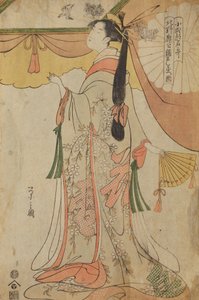 Jovem de pé com leque, da série: Elogio das jovens do bairro de prazeres de Kitano / Kitano kaku no gaku de Chobunsai Eishi
