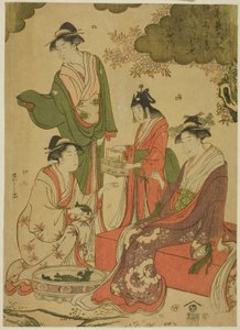 Mulheres vendo flores de cerejeira de Chobunsai Eishi