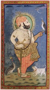 Maharana Bhim Singh de Mewar com um Falcão, Udaipur (Mewar) Rajastão, c.1805 (guache com ouro sobre pano)