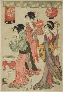 Festa em uma casa de chá, de uma paródia de Chushingura de Chokosai Eisho