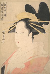 Grande cabeça e busto retrato do Oiran Hanaogi de Ogiya., provavelmente 1798