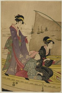 Mulheres em um barco de pesca de Chokosai Eisho