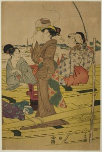 Mulheres em um barco de pesca de Chokosai Eisho