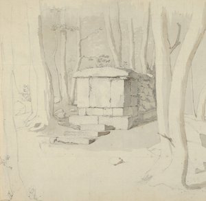 A Stone Tomb in a Forest, verso: Estudo de uma flor, 1830. de Christen Købke